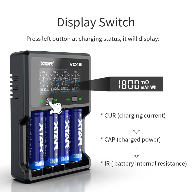 Зарядное устройство XTAR 4Bay VC4S QC3.0 быстрая зарядка макс. 3A/VC4 зарядное USB с ЖК