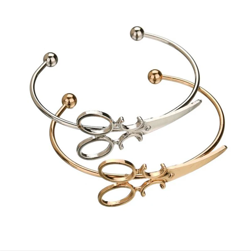 Модные браслеты с ножницами для женщин и мужчин простой: золото серебро Черные