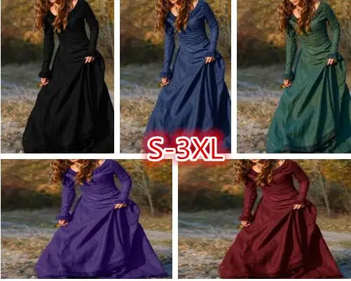 Женское винтажное платье макси с длинным рукавом и круглым вырезом|Женские