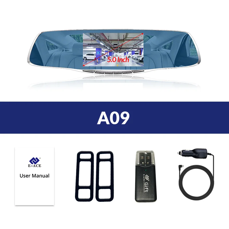 E-ACE Видеорегистраторы для автомобилей регистраторы для Full HD 1080 P 5 дюймов IPS зеркало заднего вида видеокамер авто видео регистратор Двойной объектив Камера DVR Регистраторы - Название цвета: A09