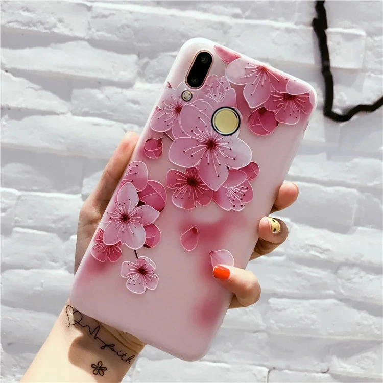 Розовый милый чехол с цветами для телефона Huawei P Smart Y9 Y7 2019 девочек кошкой 3D