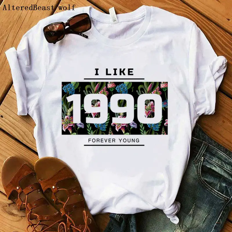 Мне нравится 1990 для женщин с летним принтом модная футболка Женские повседневные