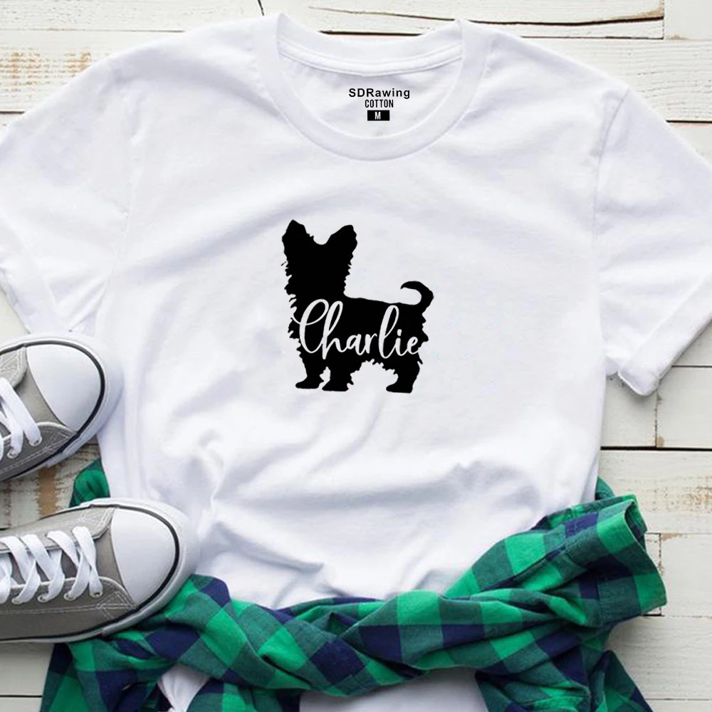 Harajuku Yorkshire Terrier Yorkie Dog Mom Funny Graphic Logo tees Cotton T-shirt for dog lover Girls Tops Woman Clothing | Женская