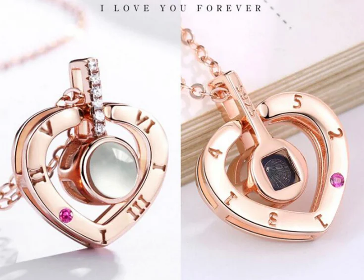 Rose Gold&ampSilver 100 languages I love you Projection Pendant Necklace Romantic Love Memory Wedding 16 style | Украшения и