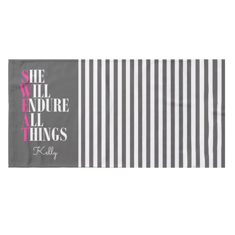 

Trendy pink gray striped microfiber gym sports towels for women endure all things after sweat workout fitness shower bath towels