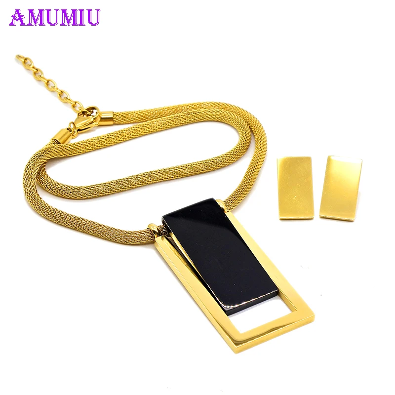 AMUMIU роскошные бриллиантовые наборы для женщин ожерелье с подвеской и серьги