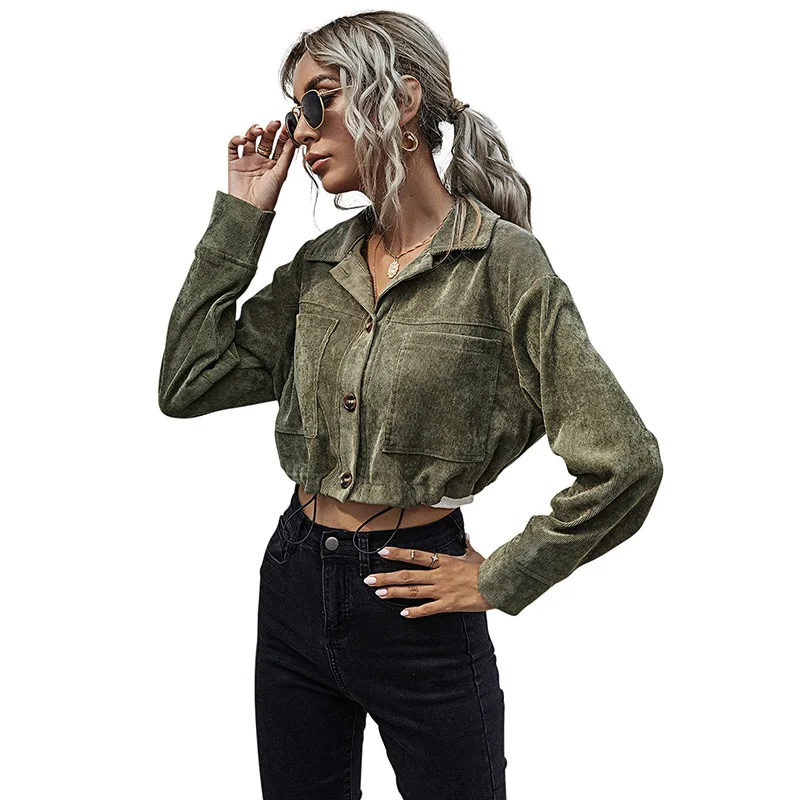 

Autumn Women's Single Row Button Waist Short Long Sleeve Jacket