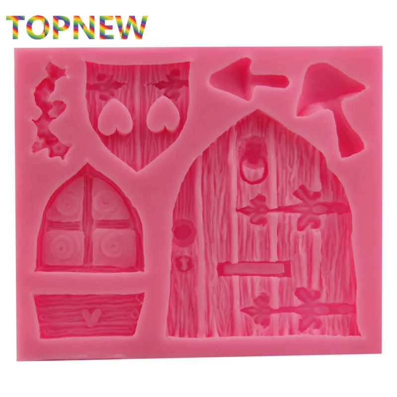hot 3d cartoon art fairy house wooden doors and windows shape silicone fondant mould cake decorating tools chocolate mold c3046 free global shipping