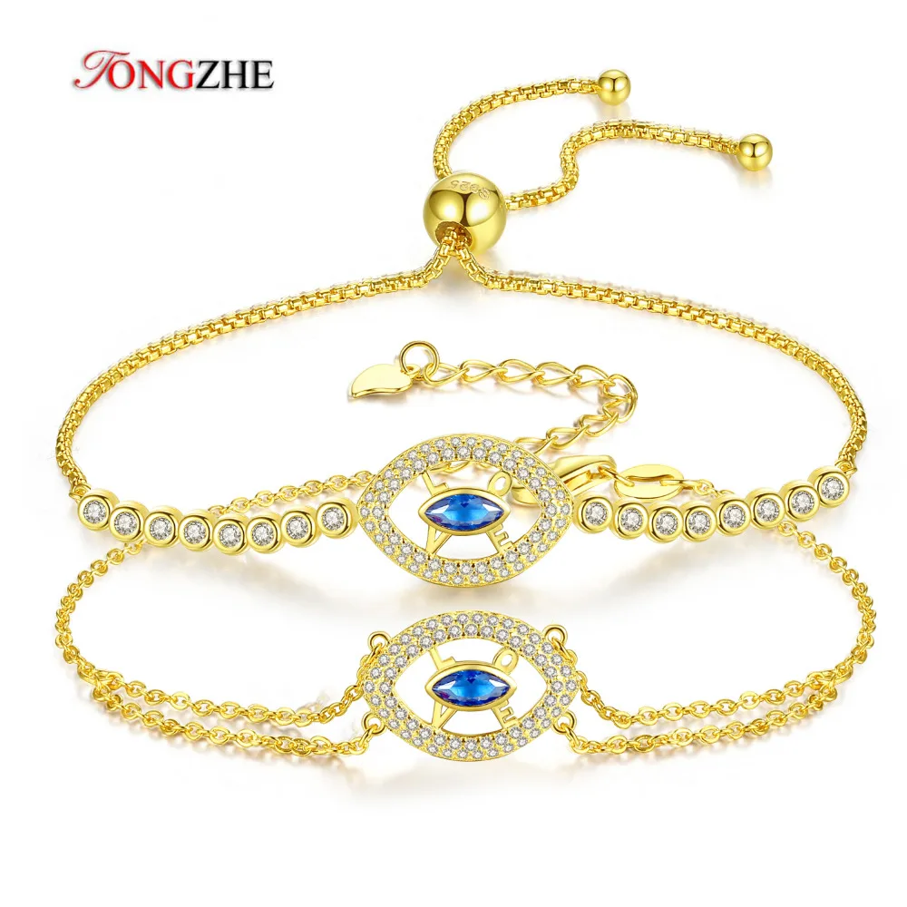 Женские браслеты очаровательные сглаза Lucky Hamsa Blue CZ Стерлинговое Серебро 925 пробы