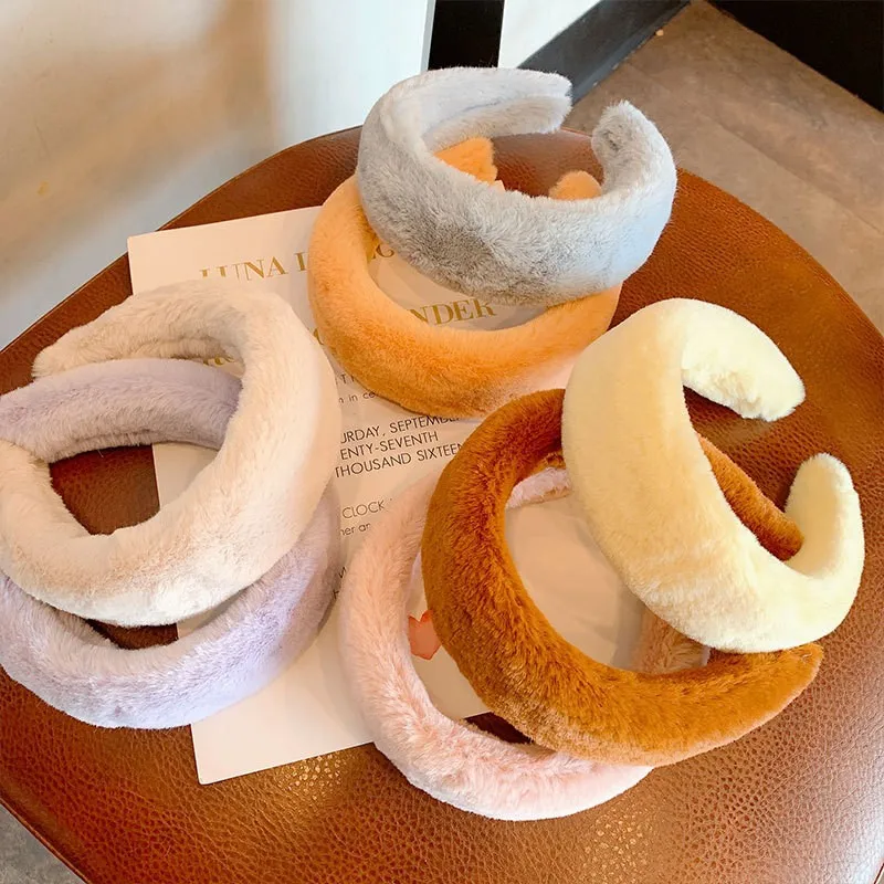 

Sweet Retro Hairbands Women Elegant Rabbit Fur Headband Candy Color Warm Wide Hair Hoop Furry Plush Headbands Hair Accessories