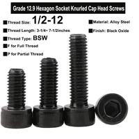 1pc grade 12 9 screws 12 12 bsw thread alloy steel hexagon socket knurled cap head bolts thread length 3 147 12