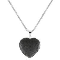 fyjs unique silver plated romantic love heart pendant black lava stone necklace for valentines day jewelry
