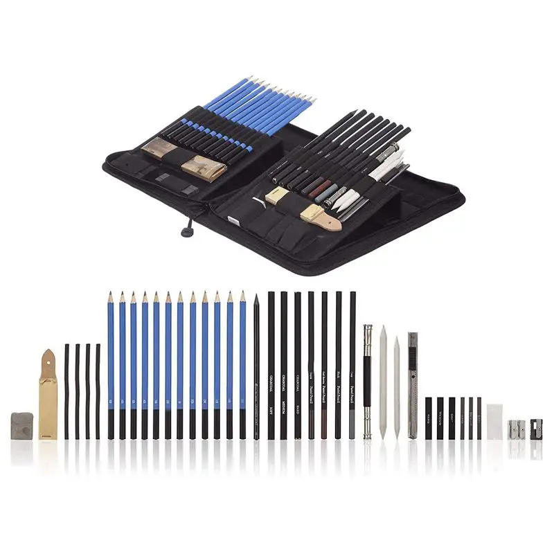 40 шт карандаши для рисования и эскиз набор в всплывающий чехол на молнии включает