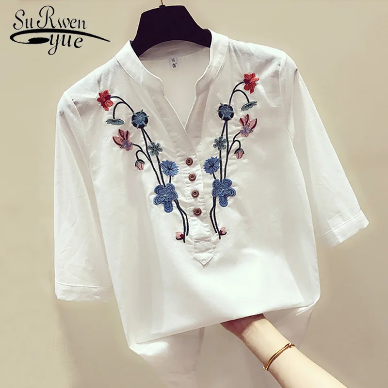 

Blusas Mujer De Moda Floral Womens Tops and Blouses Camisas Mujer Embroidery White Elegant Women Shirts 2021 Blouse 3140