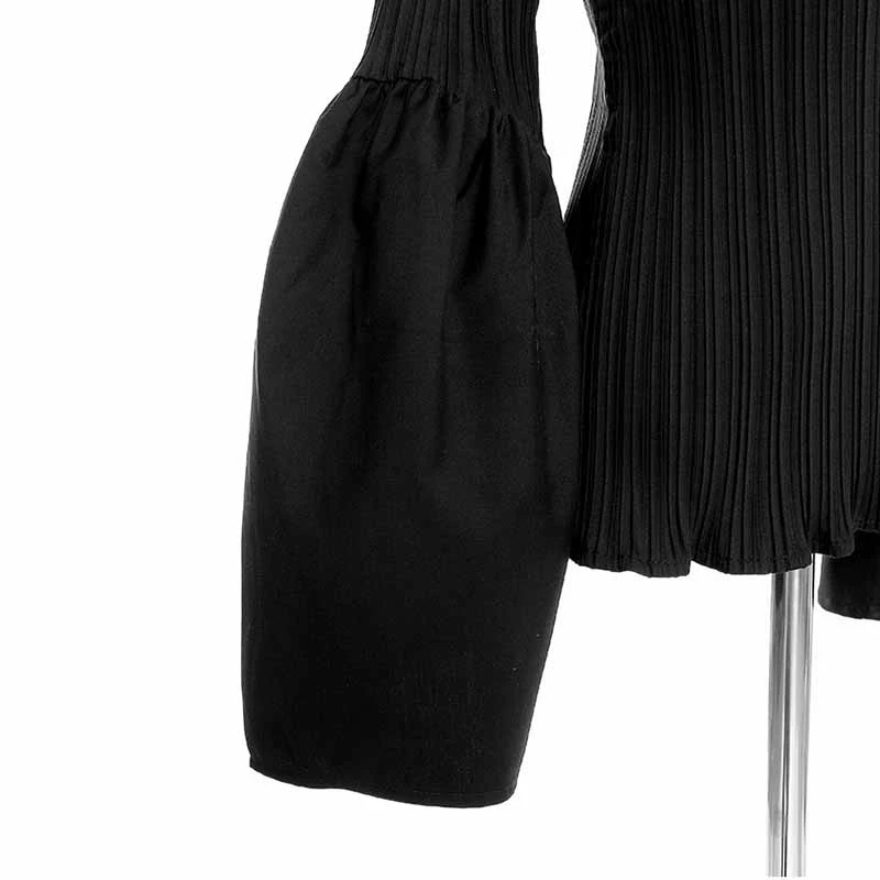 

SeeBeautiful Loose Pleated Blouse Shirt Slash Neck Flare Sleeve Simple New Fashion Spring 2021 Women M069