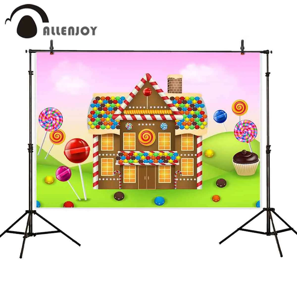 

Allenjoy candy house photophone grass sweet birthday baby shower newborn party photographic backgrounds photophone backdrop