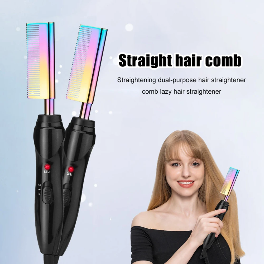 

2 in 1 Heating Comb Straightener Curler Electric Hair Straightener Curler Wet Dry Flat Iron Heating Hot Comb Curl Brush Styler