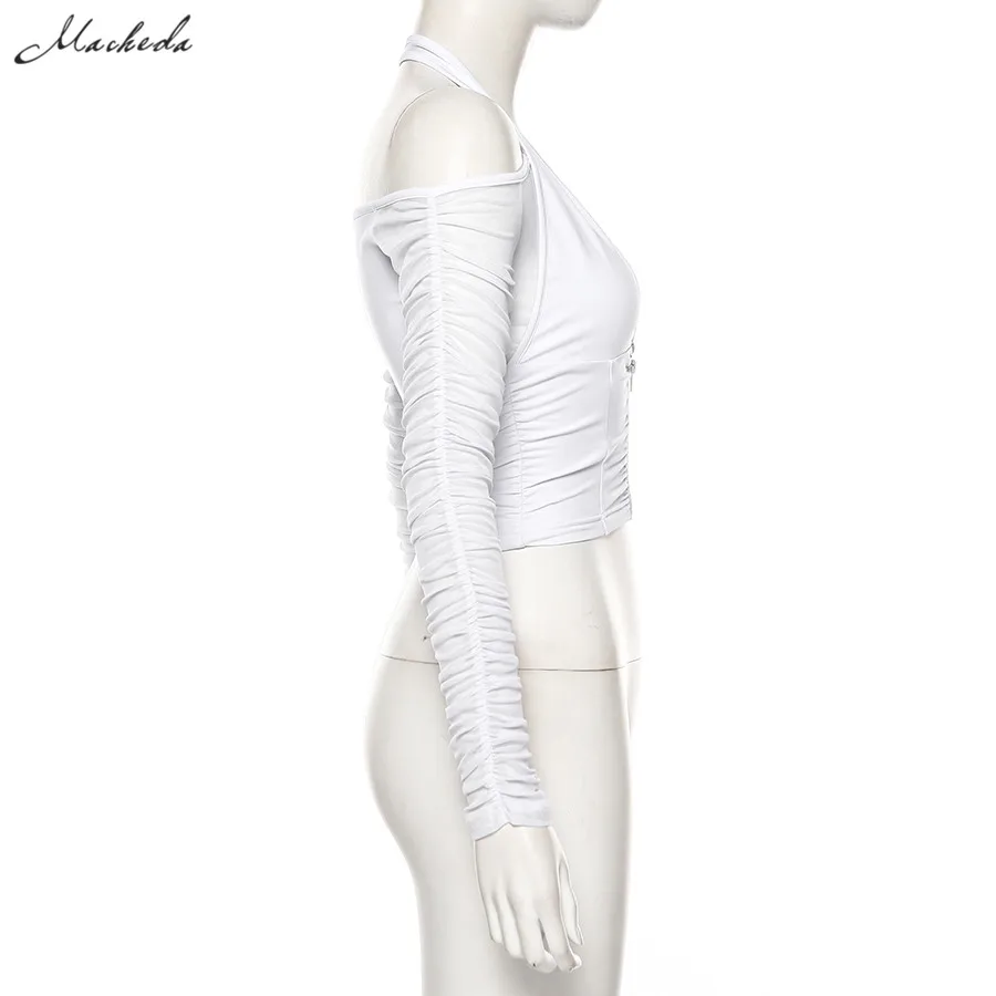 Macheda сексуальный однотонный короткий Топ без бретелек с бретельками из сетчатой