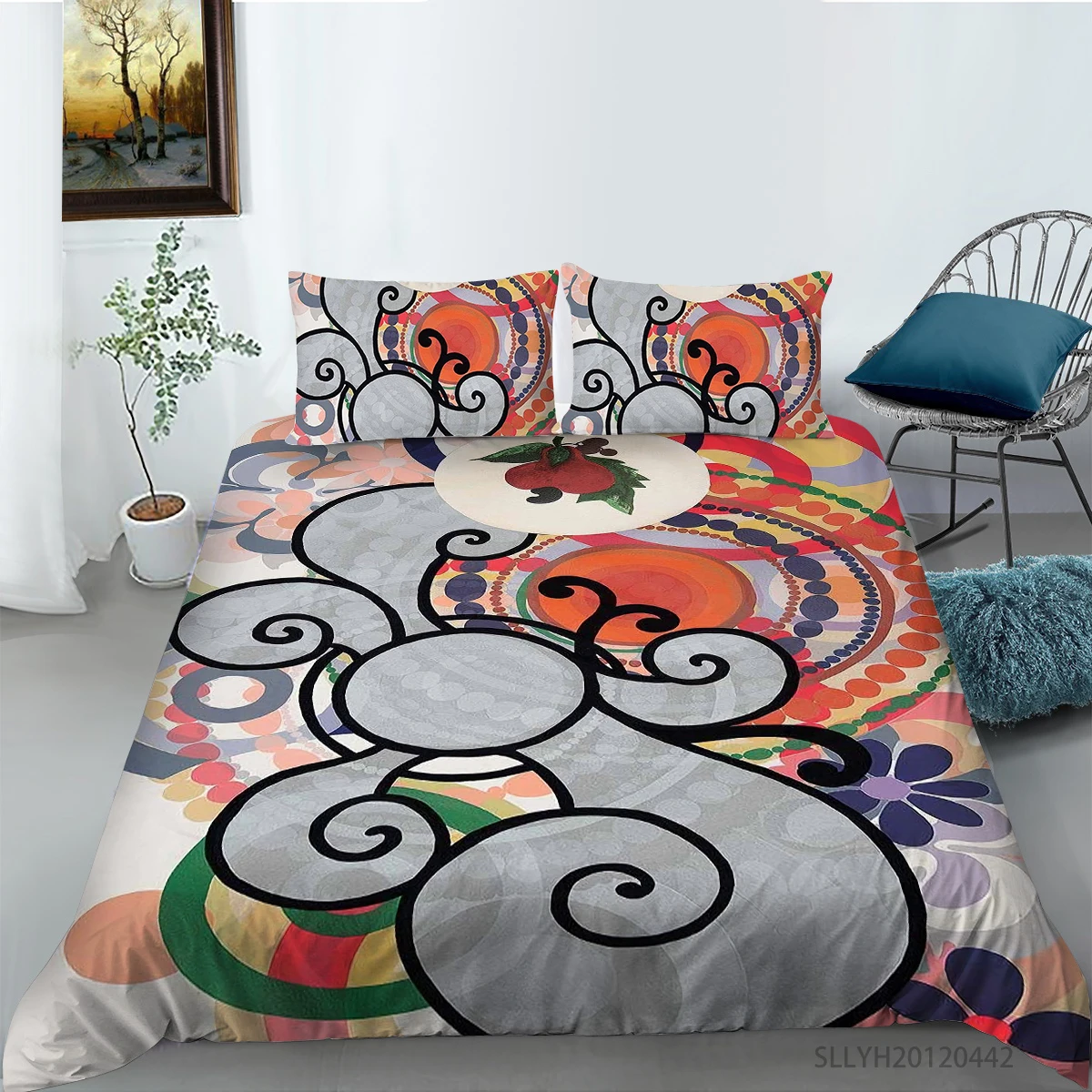 Комплект постельного белья с разноцветным рисунком маслом пододеяльник