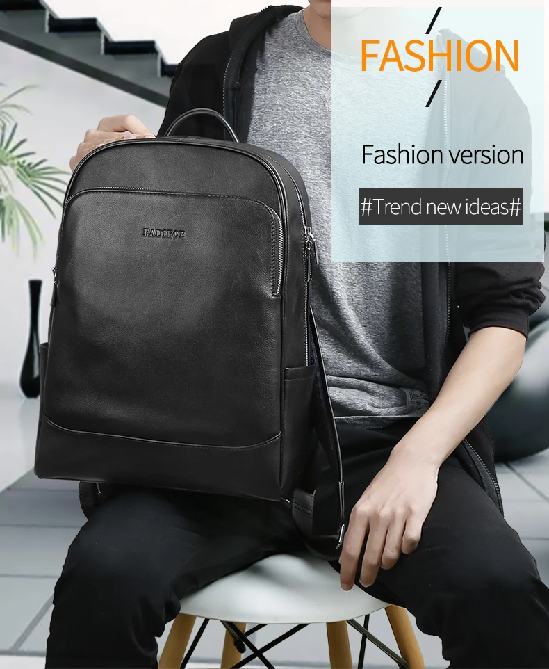 

Original Leather Backpack School Bag Men's Notebook Backpack New Year's Gift for Teenager Genuine Leather 15" Laptop Bag