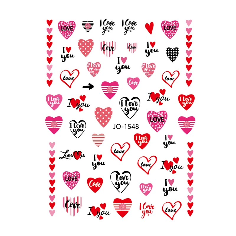 

10PCS Valentine's Day Nail Art Love Letter Flower Transfer Sticker Nail Inscription Nail Art Decoration Water Slider Adhesive St