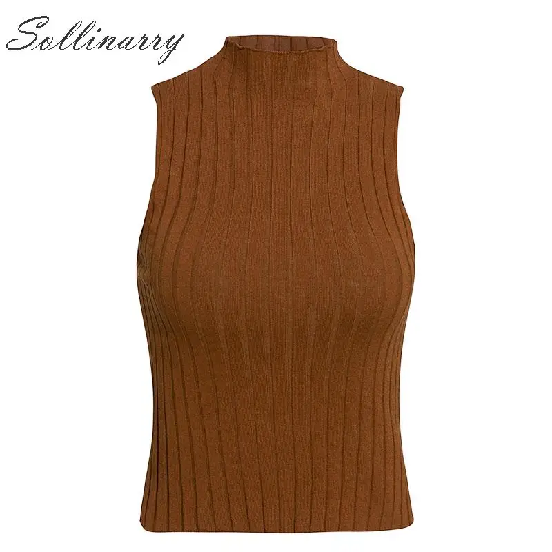 Sollinarry Модные трикотажные Camis женские 2019 без рукавов Водолазка зимние свитера