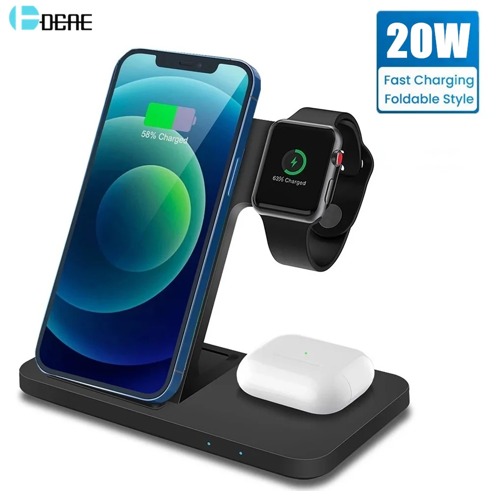 

Беспроводное зарядное устройство 3 в 1 20 Вт, подставка для Apple Watch 7 6 5 4 3 для iPhone 13 12 11 X XS XR 8 Airpods Pro, док-станция для быстрой зарядки