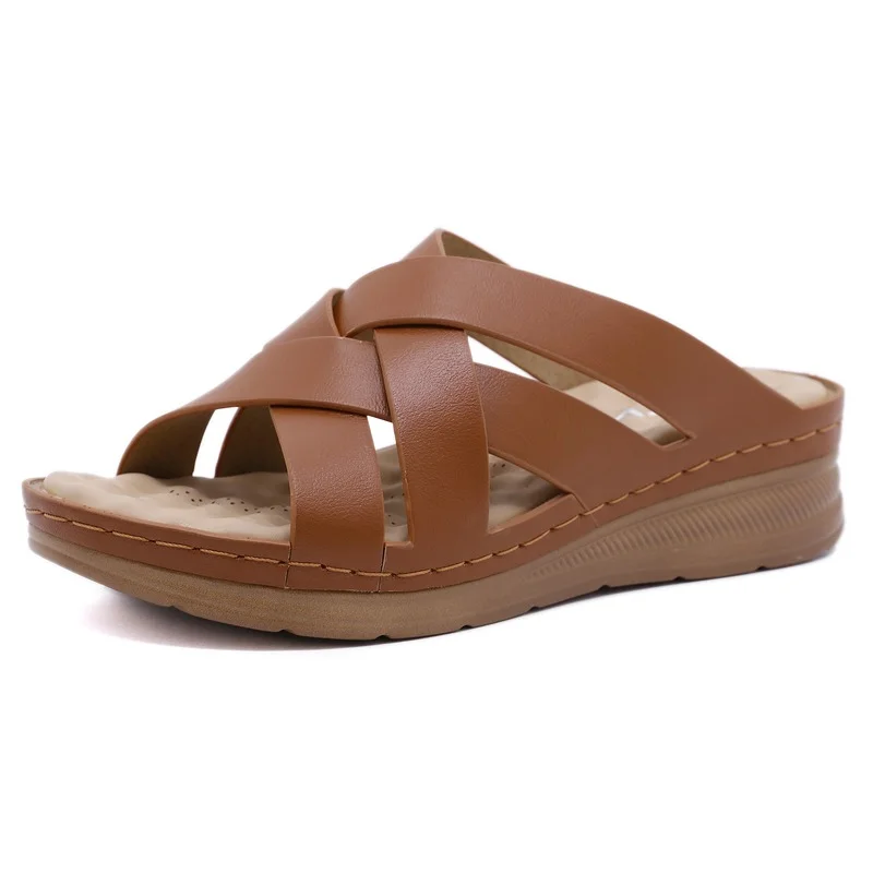 

New Mid-heel Sandals and Slippers Women 2021Summer Casual Slope with Fashionable Women's Slippers Comfortable All-match Slippers