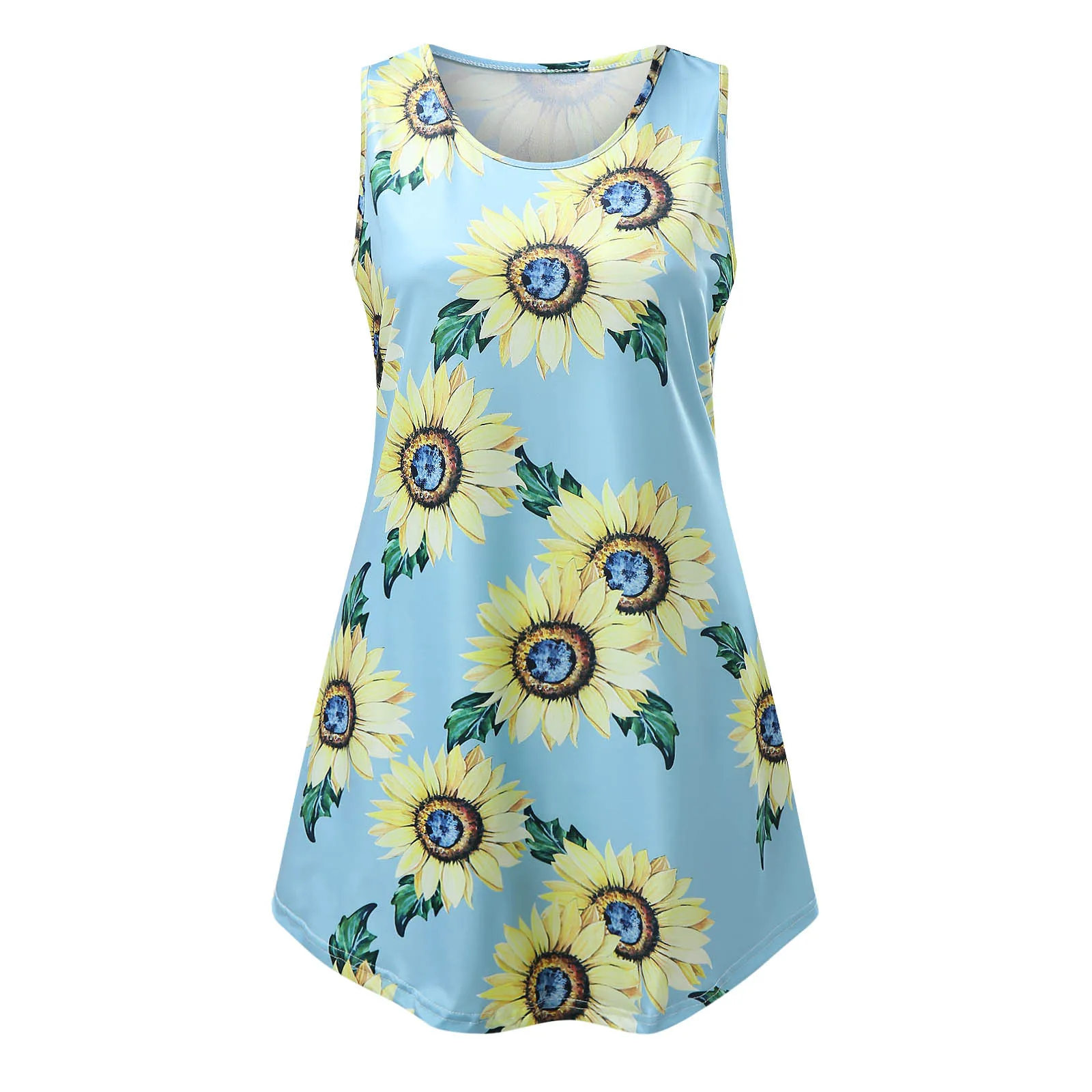 

Woman clothes O-Neck Summer Sleeveless Flower Print With Pockets Beach A-line Mini Dress elegance tunics sundresses women
