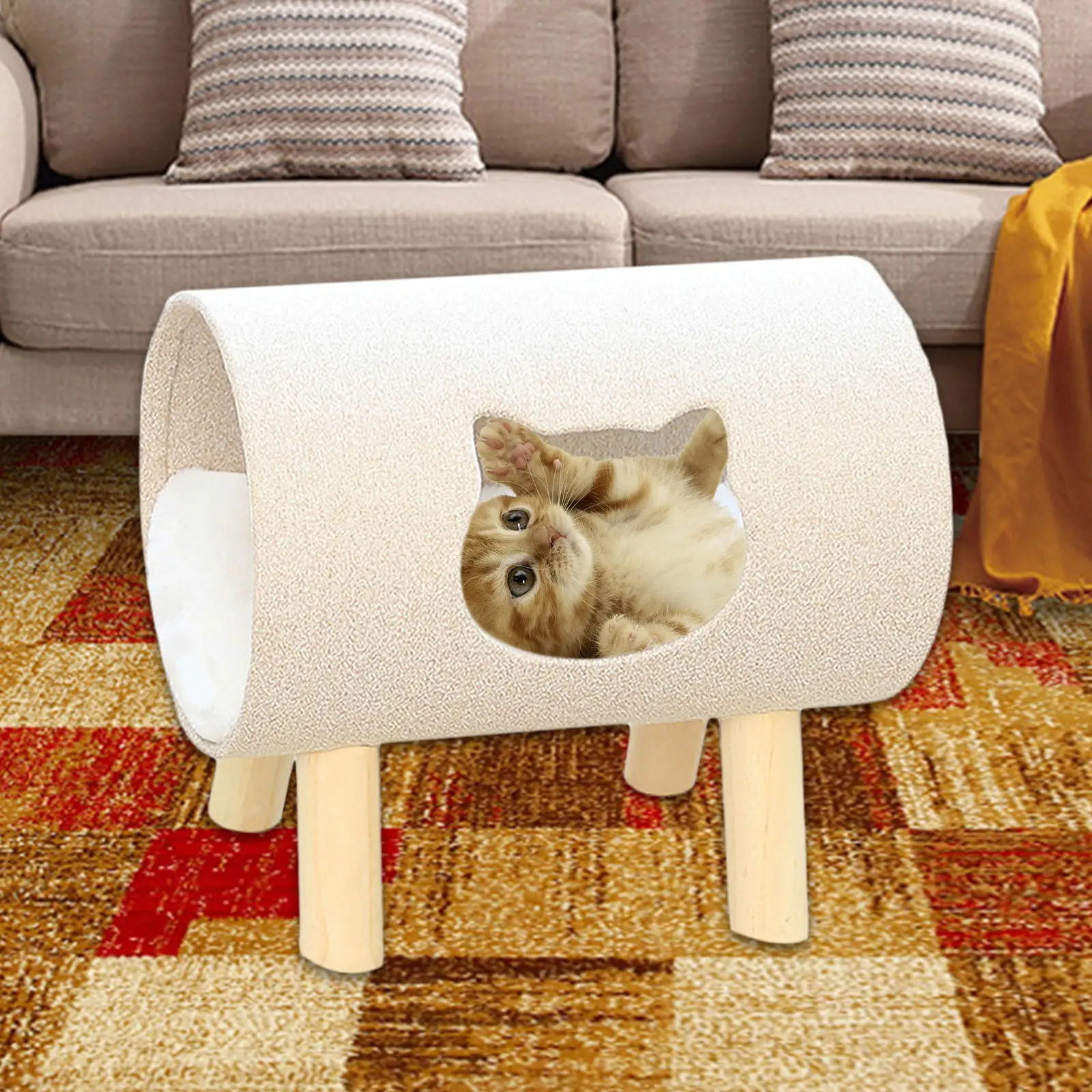 

Милая Лежанка для кошки, уютная плюшевая подушка для гнезда, водостойкая поднятая кровать-тунель, нескользящий коврик для домашних животны...