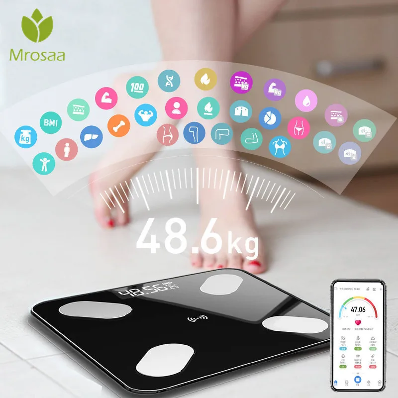

Умные весы с поддержкой Bluetooth для определения индекса жира в ванной комнате, цифровой светодиодный прибор для измерения индекса массы тела, ...