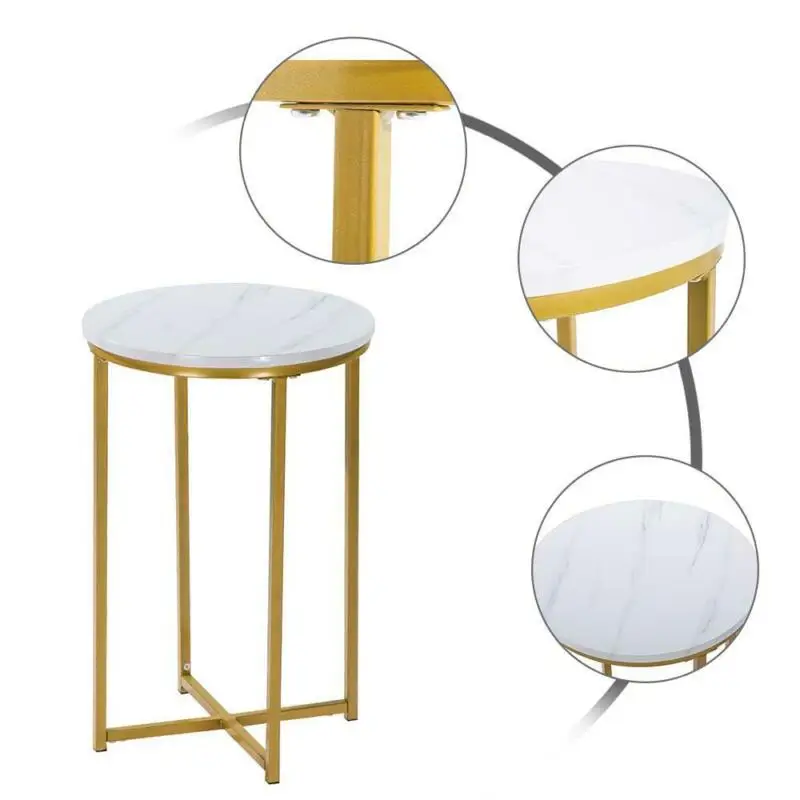 

Simple Elegant Marble MDF Metal X-Shaped Base Round Side Table White New