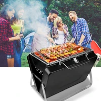 Portable Charcoal BBQ Grill Foldable Stainless Steel Briefcase Barbecue Smoker Compact Desk Stove for Outdoor Camping
