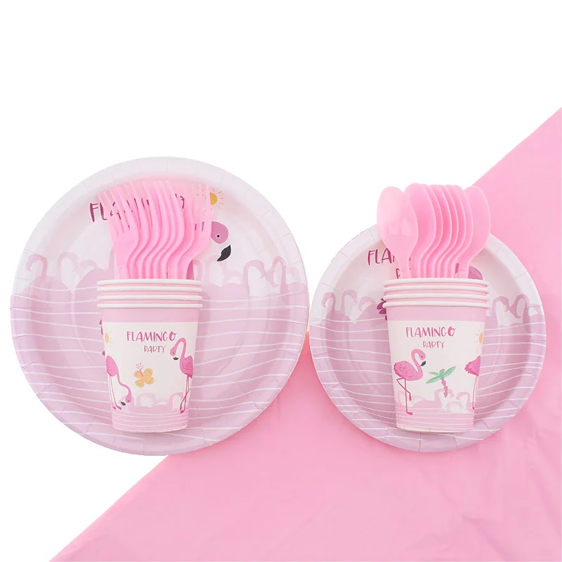 Набор столовых приборов с фламинго одноразовые столовые приборы тарелки