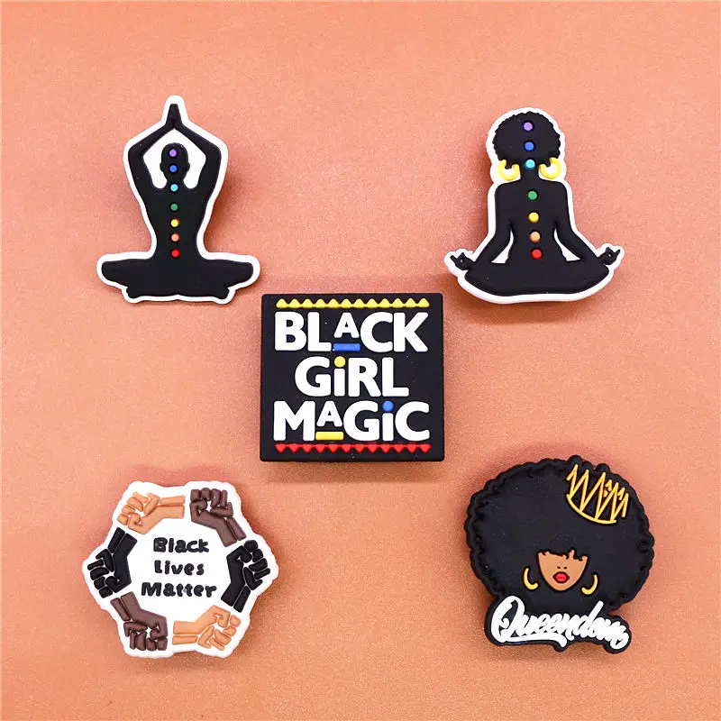1pcs Black Lives Matter Shoe Charms Black Girl Magic Queendom Slipper Accessories Decoration fit Croc Jibz Party Kids Gifts U222