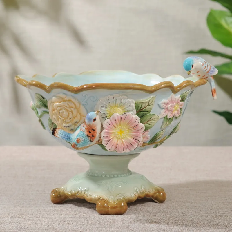 

Ceramic Dried Fruit Plate Candy Storage Tray Home Decor Wedding Decoration Living Room Fruit Tray Salad Plate Figurine High Bowl