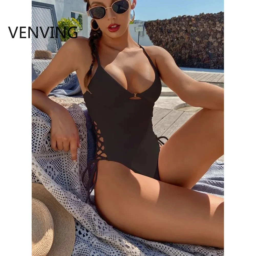 

Sexy Lace Up Underwired One Piece Swimsuit Women Swimwear Female Backless Monokini Bather Bathing Suit Swim Lady