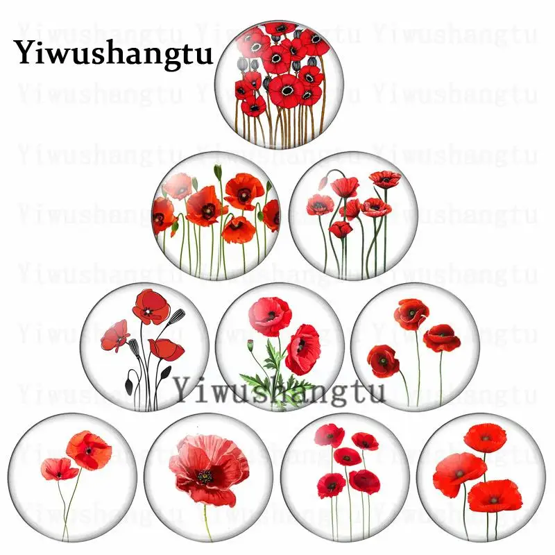 

Red Flowers beautiful painting rose Poppy 12mm/20mm/25mm/30mm Round photo glass cabochon demo flat back Making findings