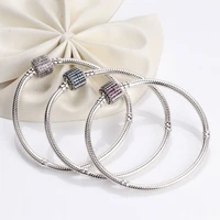 925 sterling silver pan shiny tricolor circle with crystal button bracelet fit european charm bracelets women jewelry