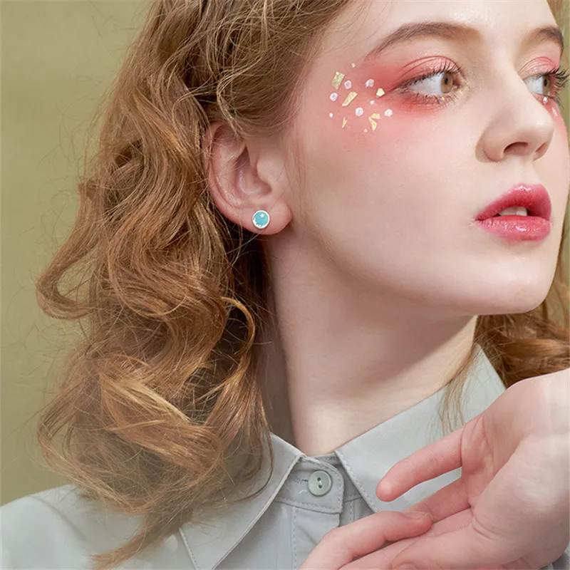 

Real 925 Sterling Silver Cute Round Star Stud Earrings For Women Grils 2020 Wedding Gift Jewelry Female pendientes mujer moda