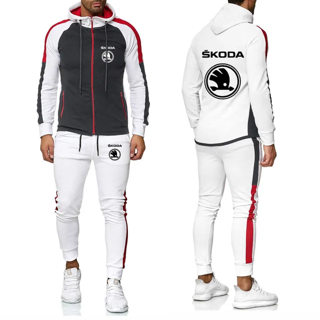 

New fashion Mens Jacket Sweatshirt for Skoda Car Logo Printed Spring Autumn Stitching Color Matching Men's Jackets Pants Suit