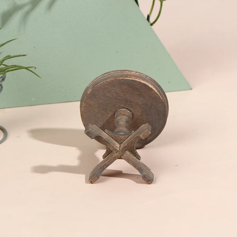 

1/12 Dollhouse Garden/Room Decor Retro Wooden Miniature Round Coffee Table Tea Table Kids Toys Dollhouse Furniture Accessories