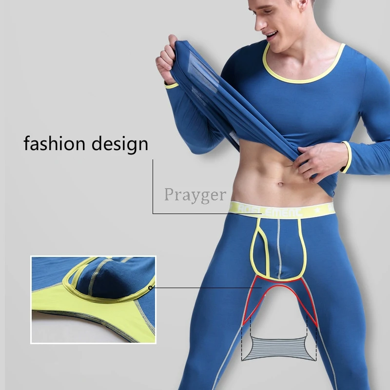 Men Thermal Underwear Long Jhons Basic Colorful Thermo Tops Buttoms Thin Clothes Sets