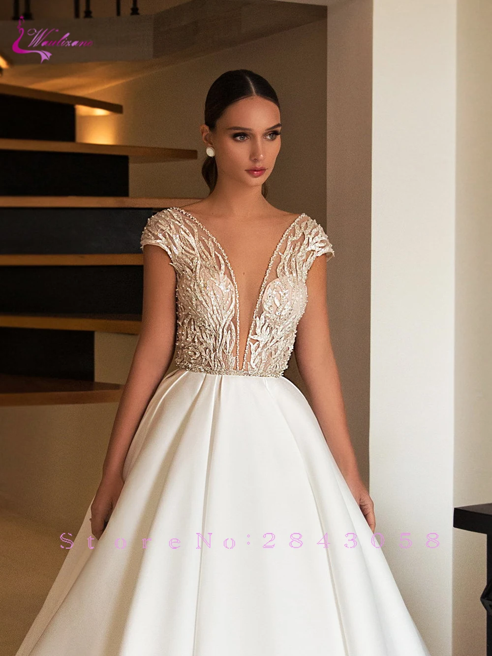 Красивое свадебное платье-трапеция с бисером Элегантное Атласное искусственное