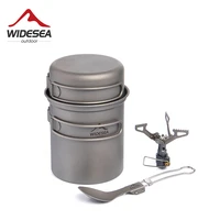 widesea camping cookware set gas burner stove ultra light titanium outdoor kitchen cooking pot fold spoon tableware trekking