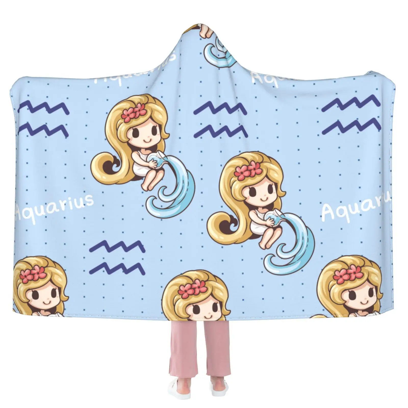 

Lovely Horoscopes Pattern Microfiber Hooded Blanket Sherpa Fleece Cartoon Wearable Cat Paw Thick Throw Blanket On Sofa Dropship