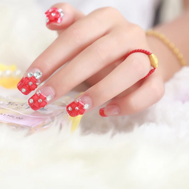 24 шт./компл. квадратные накладные ногти из акрила цветочный дизайн искусственный