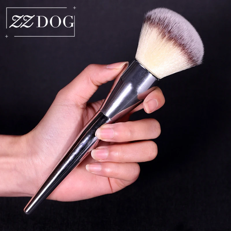 

ZZDOG 1Pcs Large Size Cosmetics Tool Professional Facial Powder Blush Contour Makeup Brush Natural Fluffy Hair Metal Long Handle