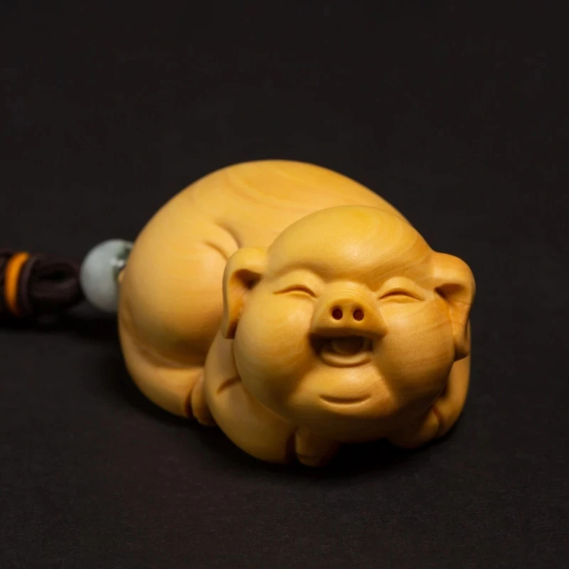 

Boxwood Cute Pig Zodiac Shuxiang Pendant Creative Solid Wood Carving Crafts Lucky Fu Pig Wood Carving Decoration Collection