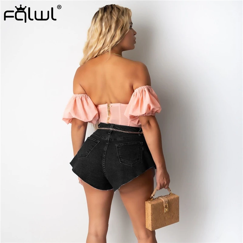 FQLWL повседневные Сексуальные облегающие джинсовые шорты женские с высокой